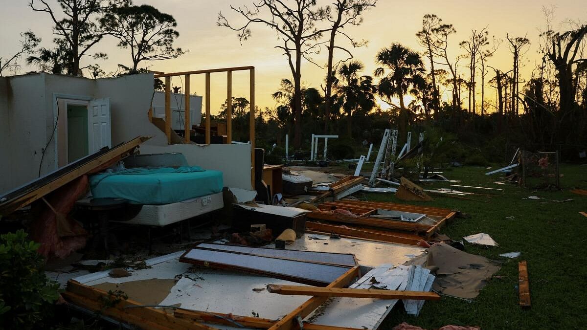 <div class="paragraphs"><p>The remains of a building stand after Hurricane Milton made landfall, in Lakewood Park, near Fort Pierce, in St. Lucie County.</p></div>