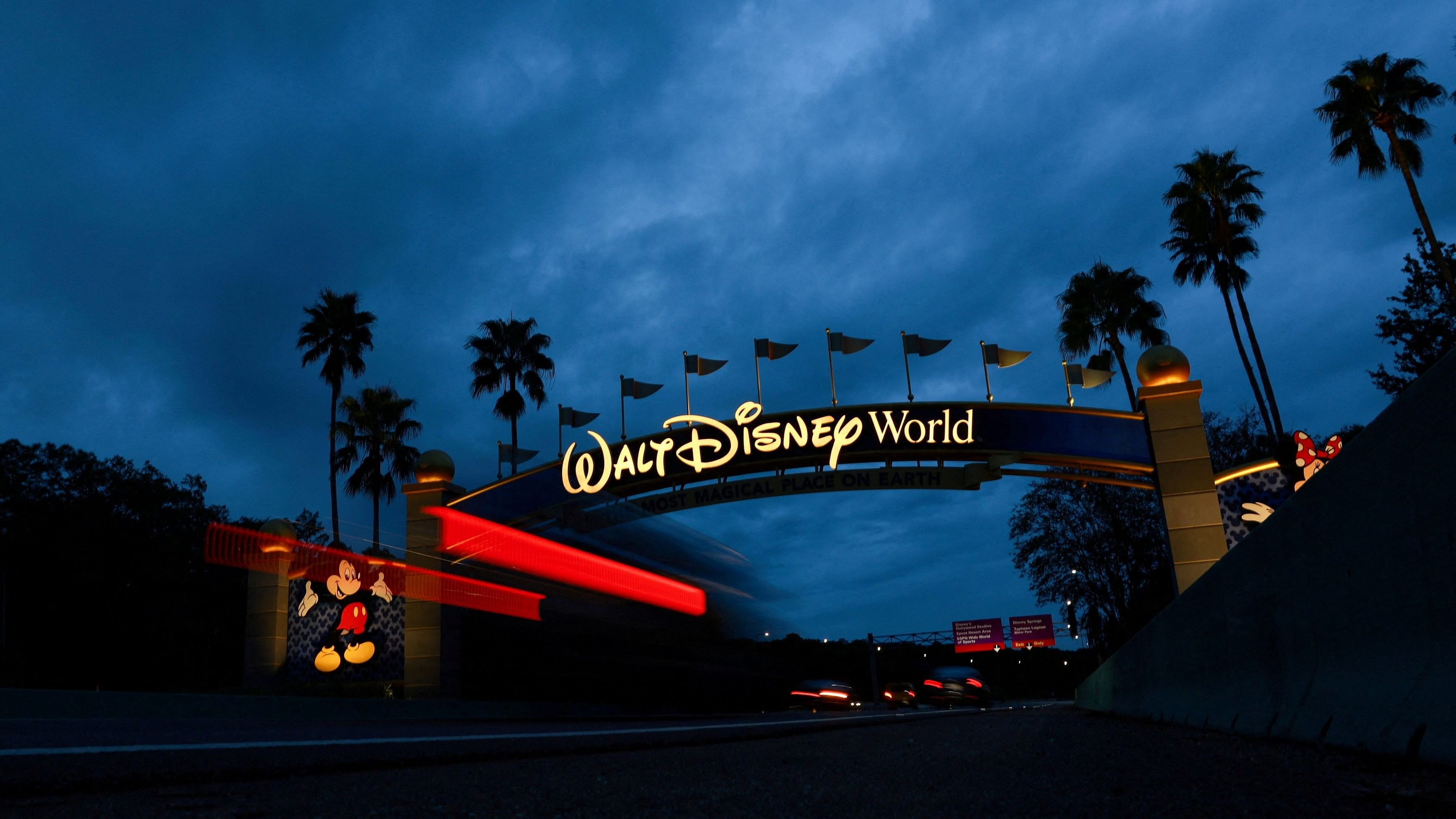 <div class="paragraphs"><p>A Walt Disney World entrance sign is seen before the arrival of Hurricane Milton, in Orlando, Florida, US, October 8, 2024. </p></div>