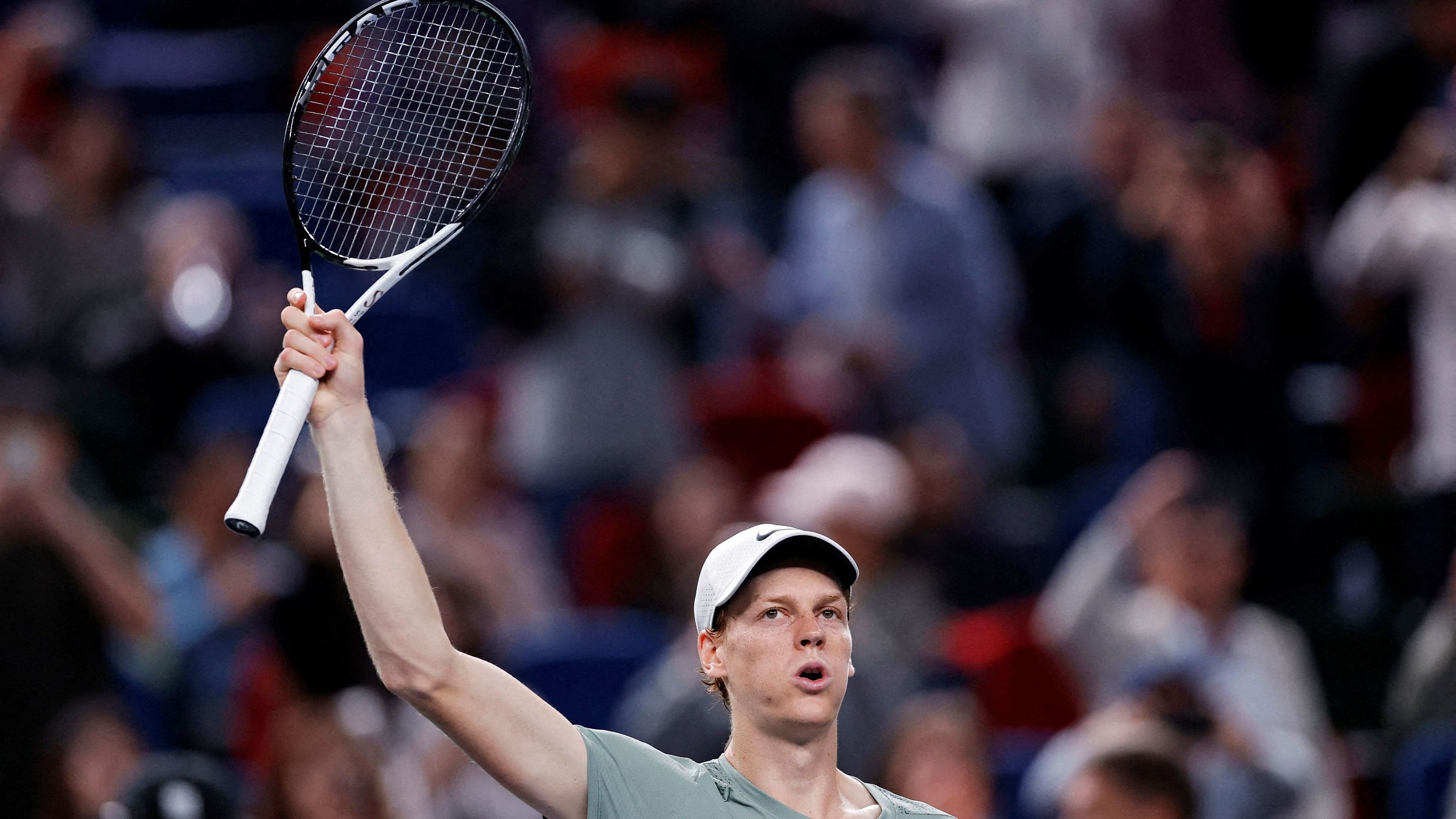 <div class="paragraphs"><p>Italy's Jannik Sinner celebrates after winning his semi final match against Czech Republic's Tomas Machac.</p></div>