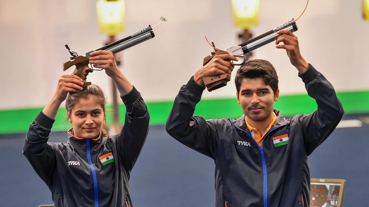 <div class="paragraphs"><p>File Photo: India's Manu Bhaker (left) and Saurabh Chaudhary claimed the 10m Air Pistol Mixed Team gold at ISSF World Cup 2019 in Beijing.</p></div>