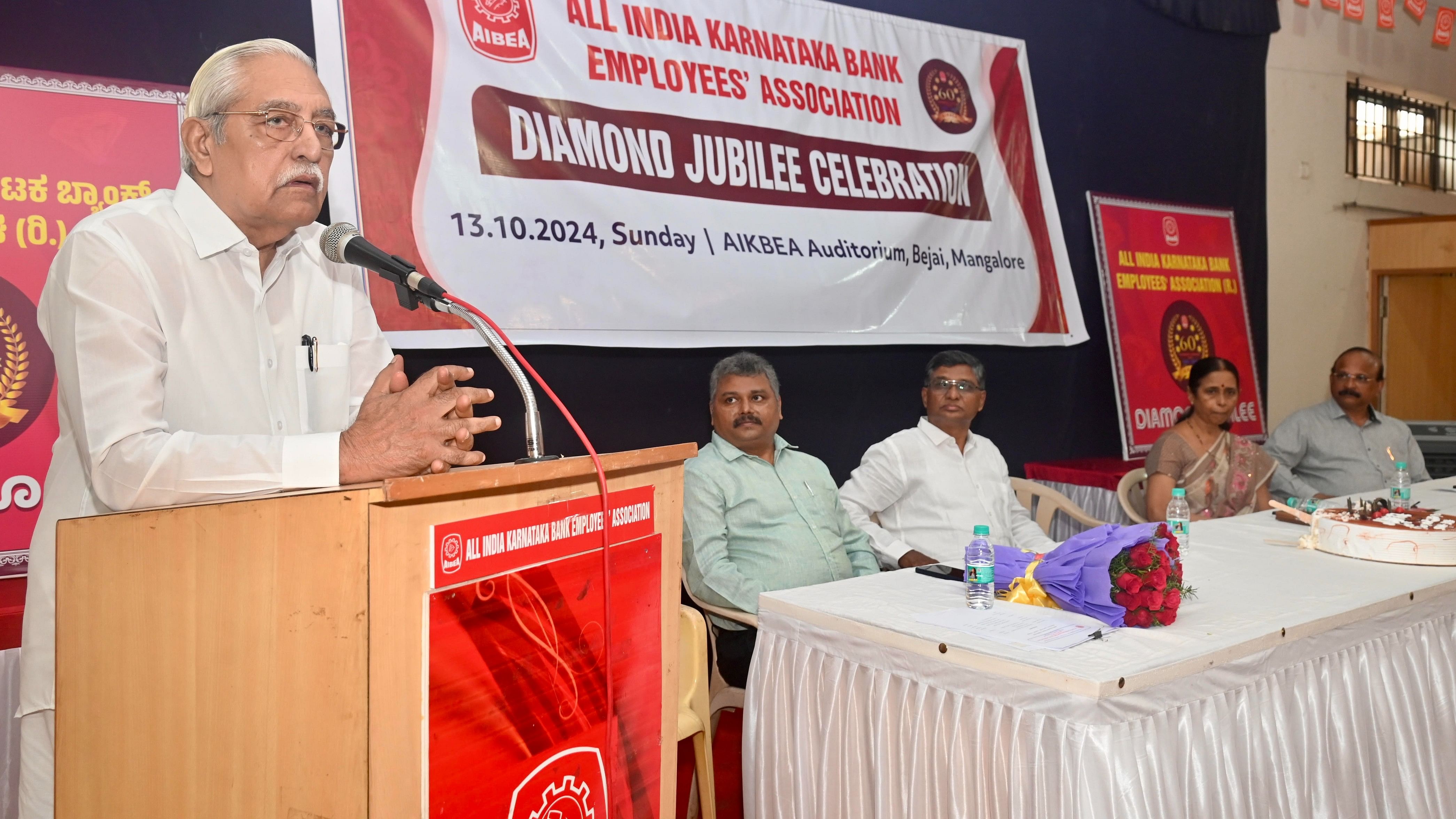 <div class="paragraphs"><p>All India Bank Employees Association (AIBEA) General Secretary C H Venkatachalam speaks during the diamond jubilee celebrations of All India Karnataka Bank Employees Association in Mangaluru on Sunday. </p></div>