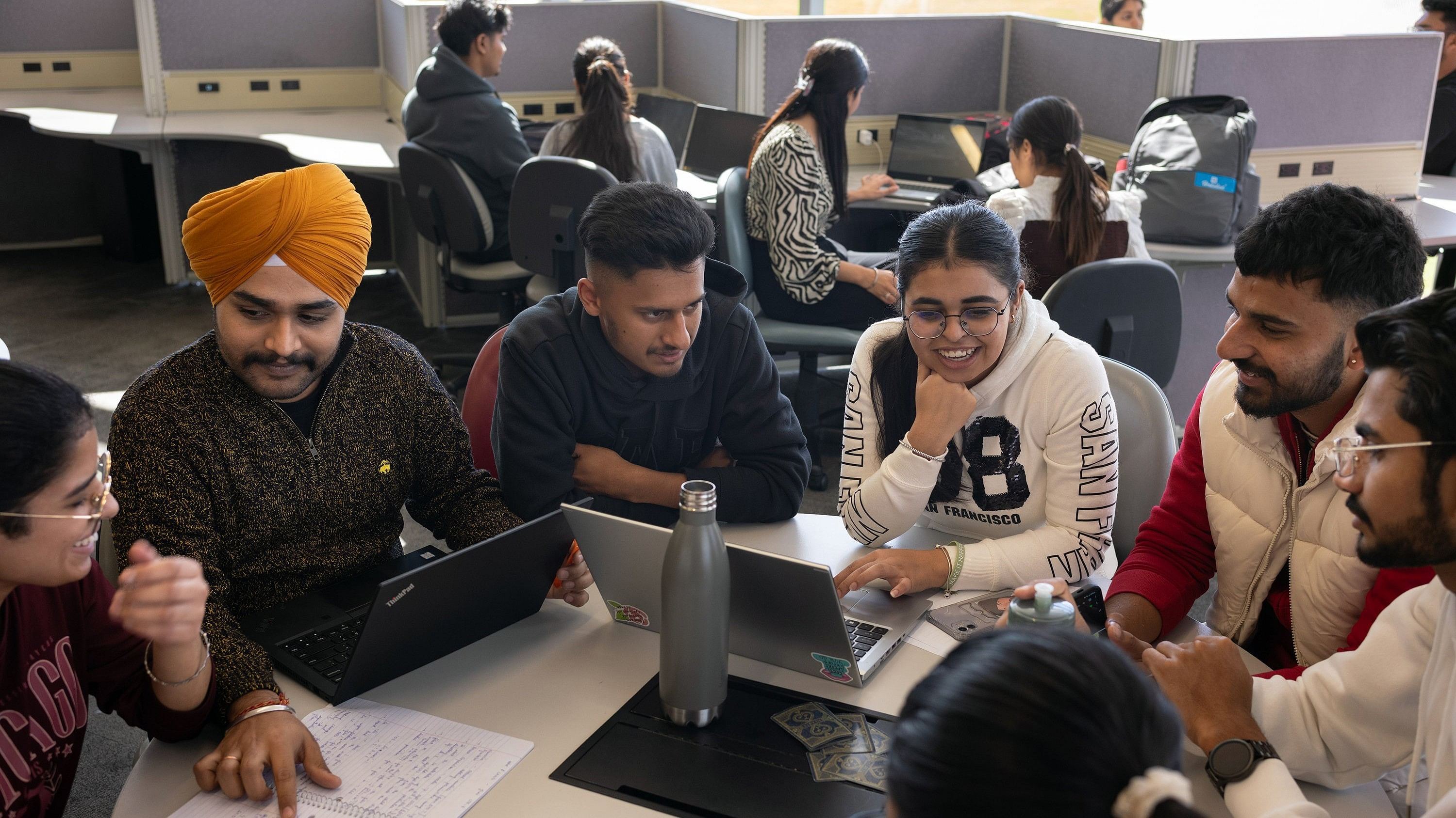 <div class="paragraphs"><p>International students socialize and study, in Brampton, Canada, Monday, Oct. 7, 2024. Changes to Canadian immigration law will make it more difficult for international students to gain permanent residency.</p></div>