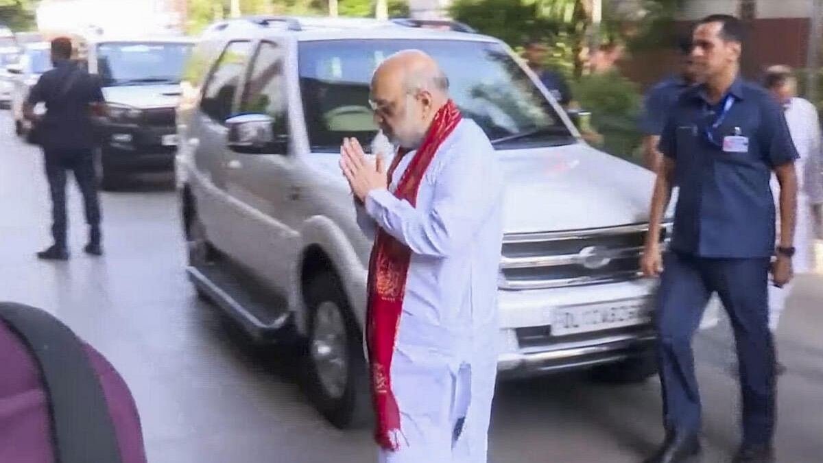 <div class="paragraphs"><p>Home Minister Amit Shah arrives to attend Maharashtra BJP core group meeting at party headquarters in New Delhi.</p></div>