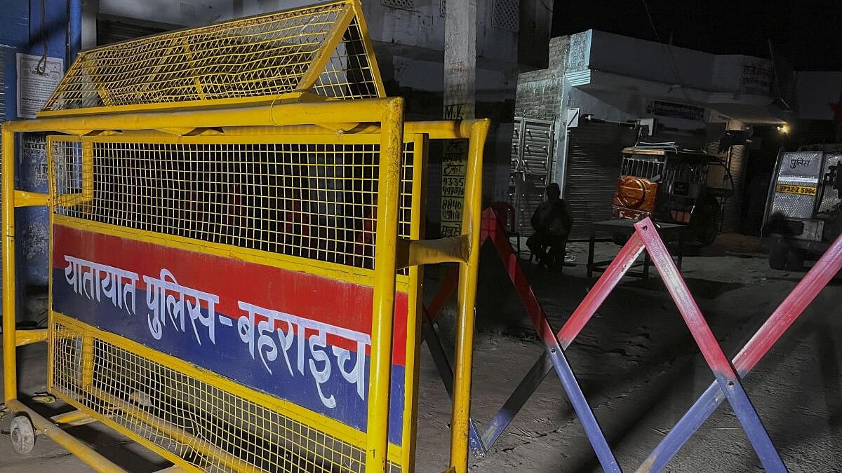 <div class="paragraphs"><p>A police barricade put up in a violence-affected area, in Bahraich district, Uttar Pradesh.</p></div>