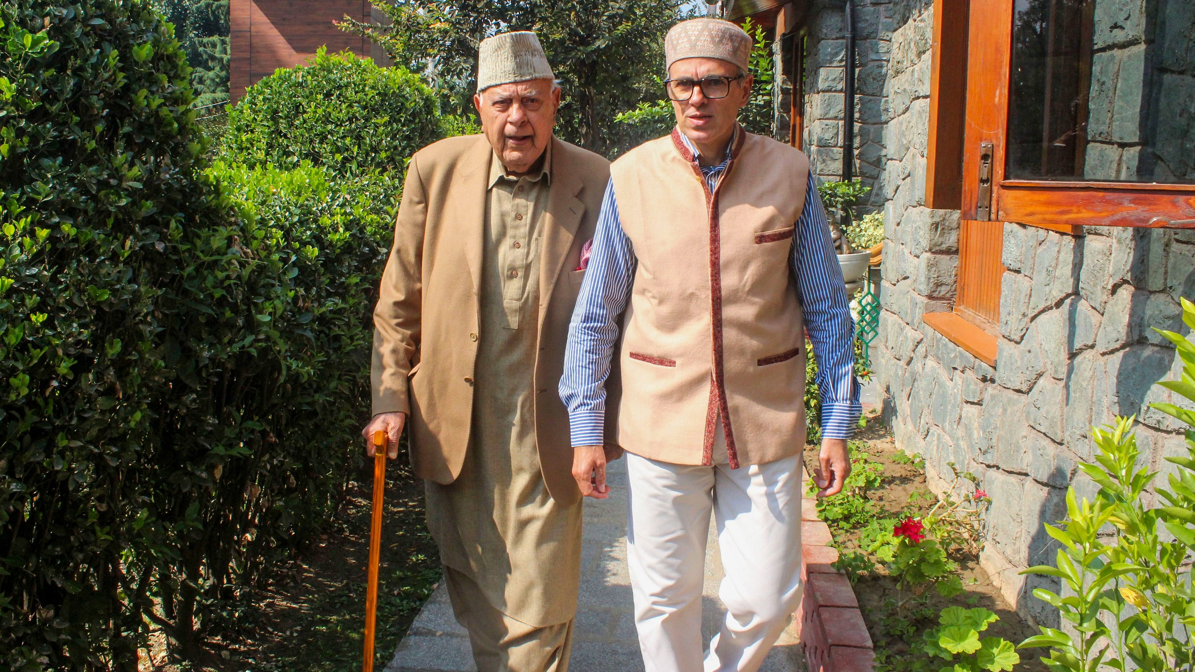 <div class="paragraphs"><p>Jammu &amp; Kashmir National Conference (JKNC) President Farooq Abdullah with his son and party Vice President Omar Abdullah</p></div>