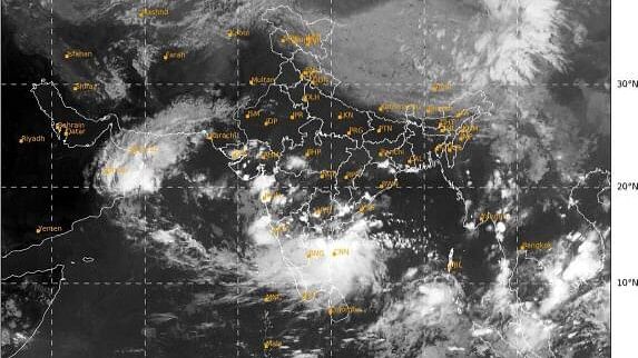 <div class="paragraphs"><p>Satellite image taken between 06:45 pm to 07:12 pm IST on Tuesday, Oct. 15, 2024. The India Meteorological Department (IMD) has issued a heavy rainfall alert for southern states for the next few days.</p></div>