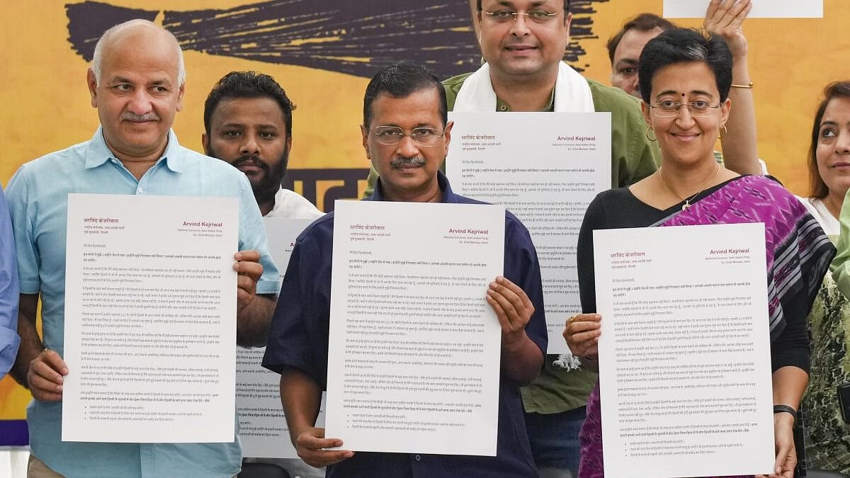 <div class="paragraphs"><p>Delhi Chief Minister Atishi with AAP National Convenor Arvind Kejriwal and party leader Manish Sisodia during the launch of the party's 'Jansampark Abhiyan', in New Delhi, Wednesday, October 16, 2024.</p></div>