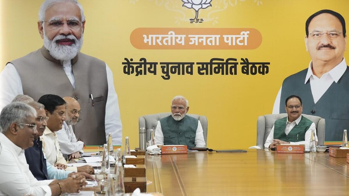 <div class="paragraphs"><p>i: Prime Minister Narendra Modi, Union Home Minister Amit Shah, Union Minister and BJP National President JP Nadda and others during the party’s Central Election Committee (CEC) meeting on the upcoming Maharashtra Assembly elections, at the party headquarters, in New Delhi.</p></div>