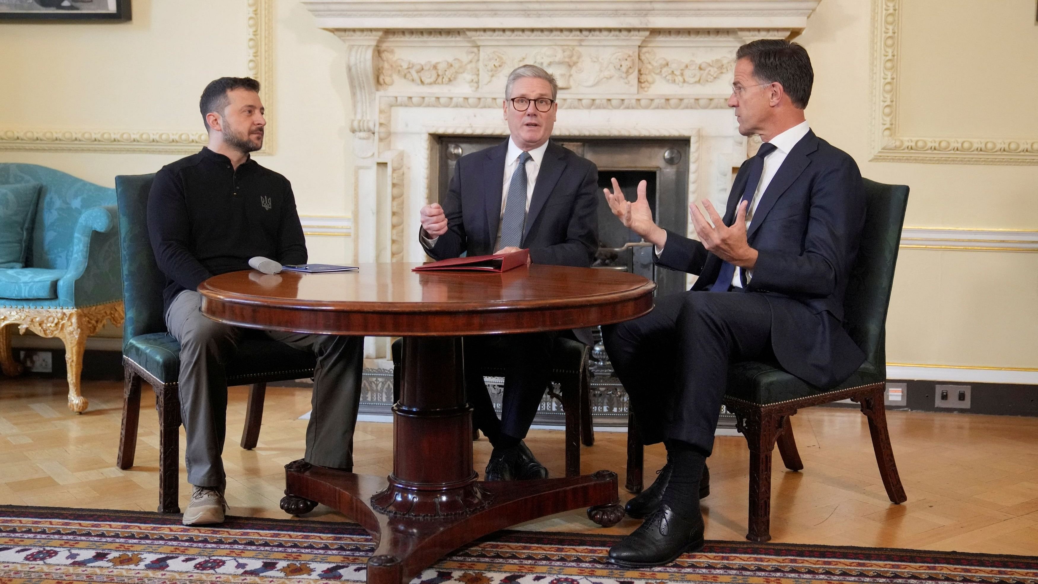 <div class="paragraphs"><p>Britain's Prime Minister Keir Starmer, NATO Secretary General Mark Rutte, and Ukrainian President Volodymyr Zelenskyy  at 10 Downing Street in London, Britain. File Photo</p></div>