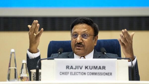 <div class="paragraphs"><p>Chief Election Commissioner Rajiv Kumar speaks during a press conference for the announcement of the schedule of elections to the Legislative Assemblies of Jharkhand and Maharashtra.&nbsp;</p></div>