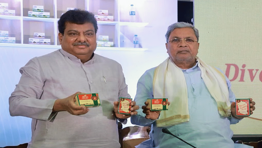 <div class="paragraphs"><p>M B Patil, Minister for Industries and Commerce and Siddaramaiah, Chief Minister of Karnataka show off the famous Mysore Sandal Soap.</p></div>