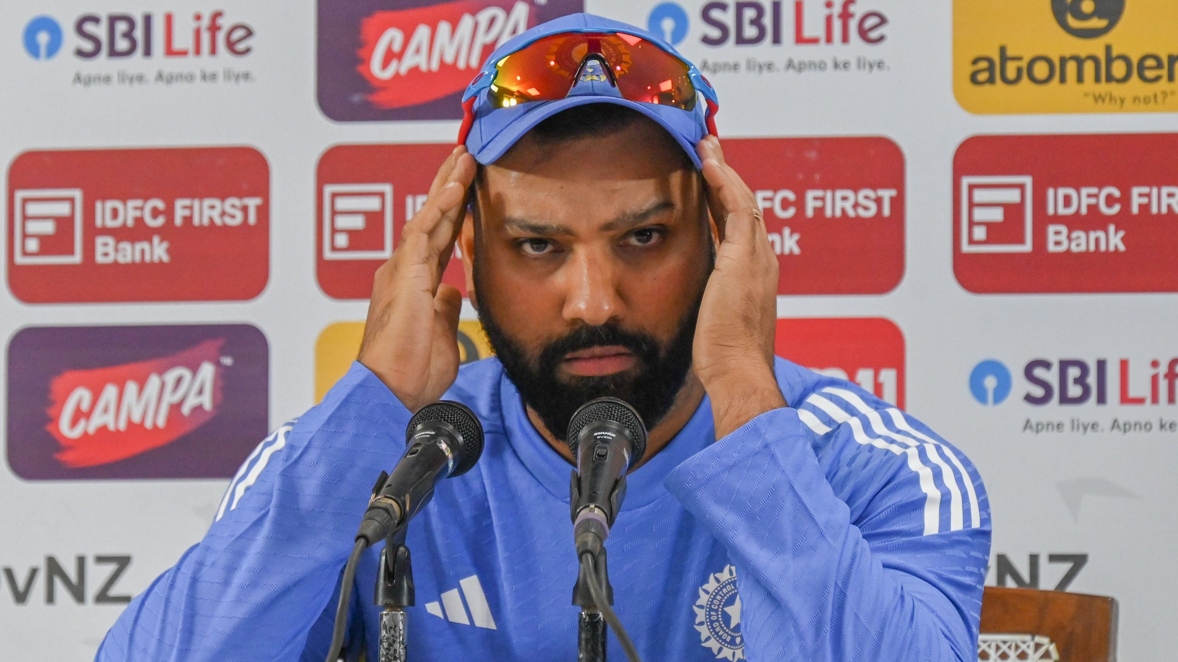 <div class="paragraphs"><p>Rohit Sharma during the presser on Thursday</p></div>