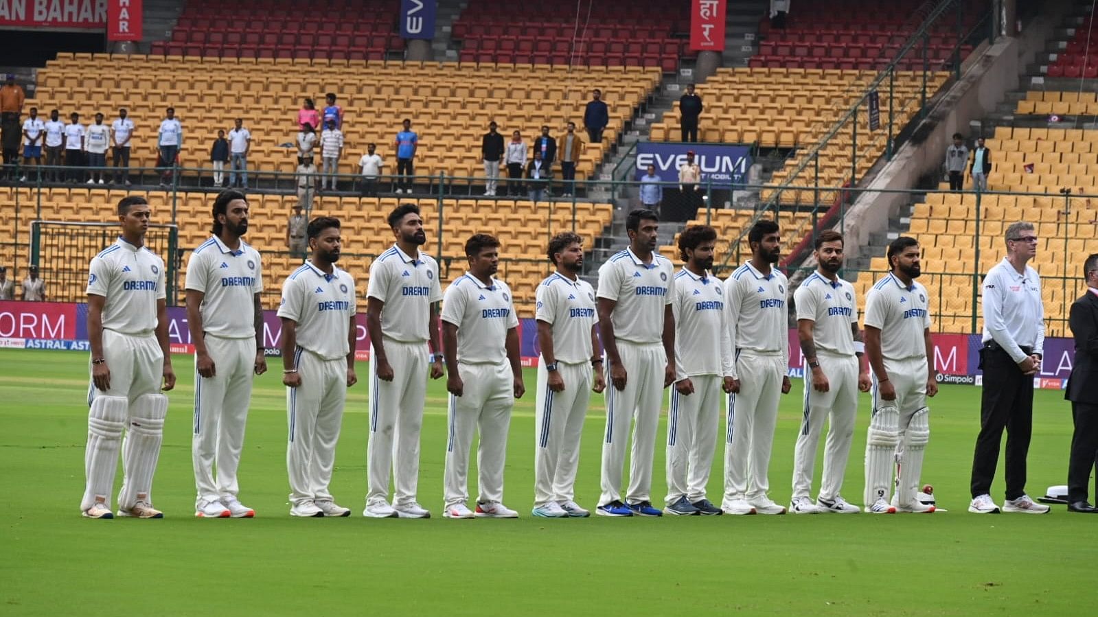 <div class="paragraphs"><p>Indian cricket team at India vs New Zealand test match.</p></div>