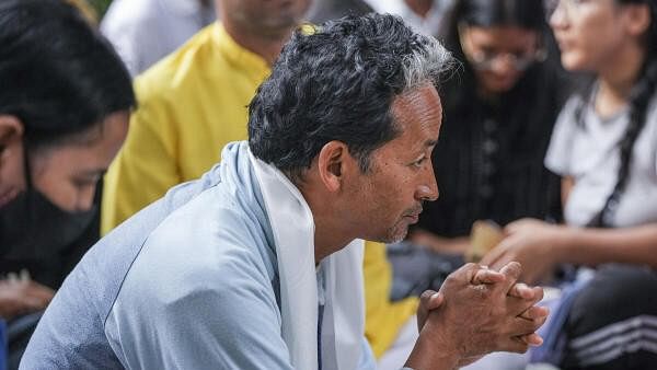 <div class="paragraphs"><p>Climate activist Sonam Wangchuk during a protest demanding the inclusion of Ladakh in the Sixth Schedule of the Indian constitution, at the Ladakh Bhawan, in New Delhi.</p></div>