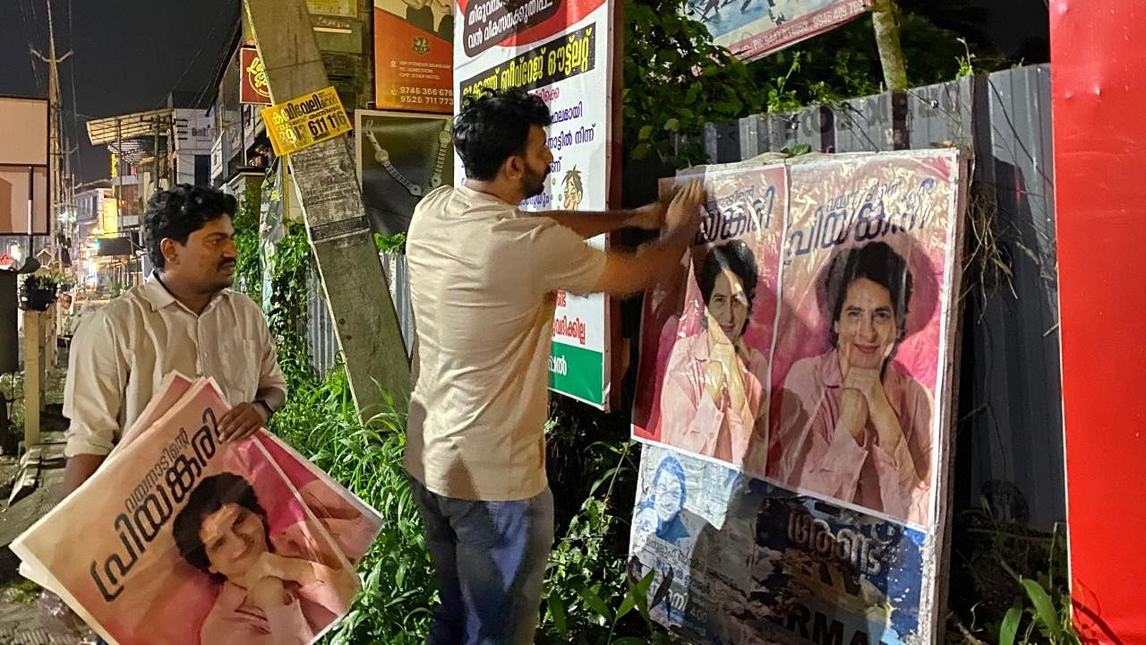 <div class="paragraphs"><p>Following the official announcement of Priyanka Gandhi's candidature, party workers put up posters 'Wayanadinte Priyankari' (Wayanad's beloved) in Wayanad.&nbsp;</p></div>