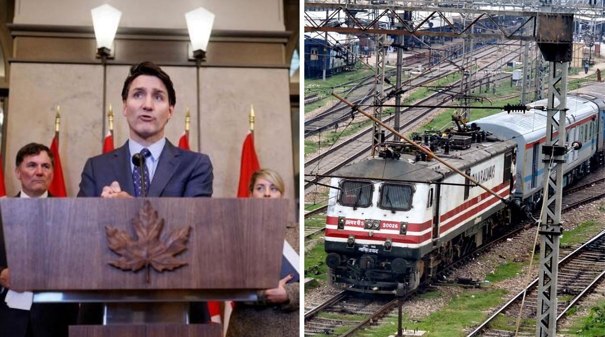 <div class="paragraphs"><p>Canada's Prime Minister Justin Trudeau&nbsp;(left) addresses press conference about the investigation into 'violent criminal activity in Canada with connections to India', on Parliament Hill in Ottawa, Ontario, Canada and representative image of&nbsp;the Mumbai-bound Lokmanya Tilak Express (right) that derailed Assam.</p></div>