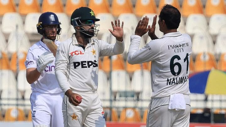 <div class="paragraphs"><p>Pakistan's Noman Ali celebrates after dismissing England's Jack Leach in the Multan Test.</p></div>