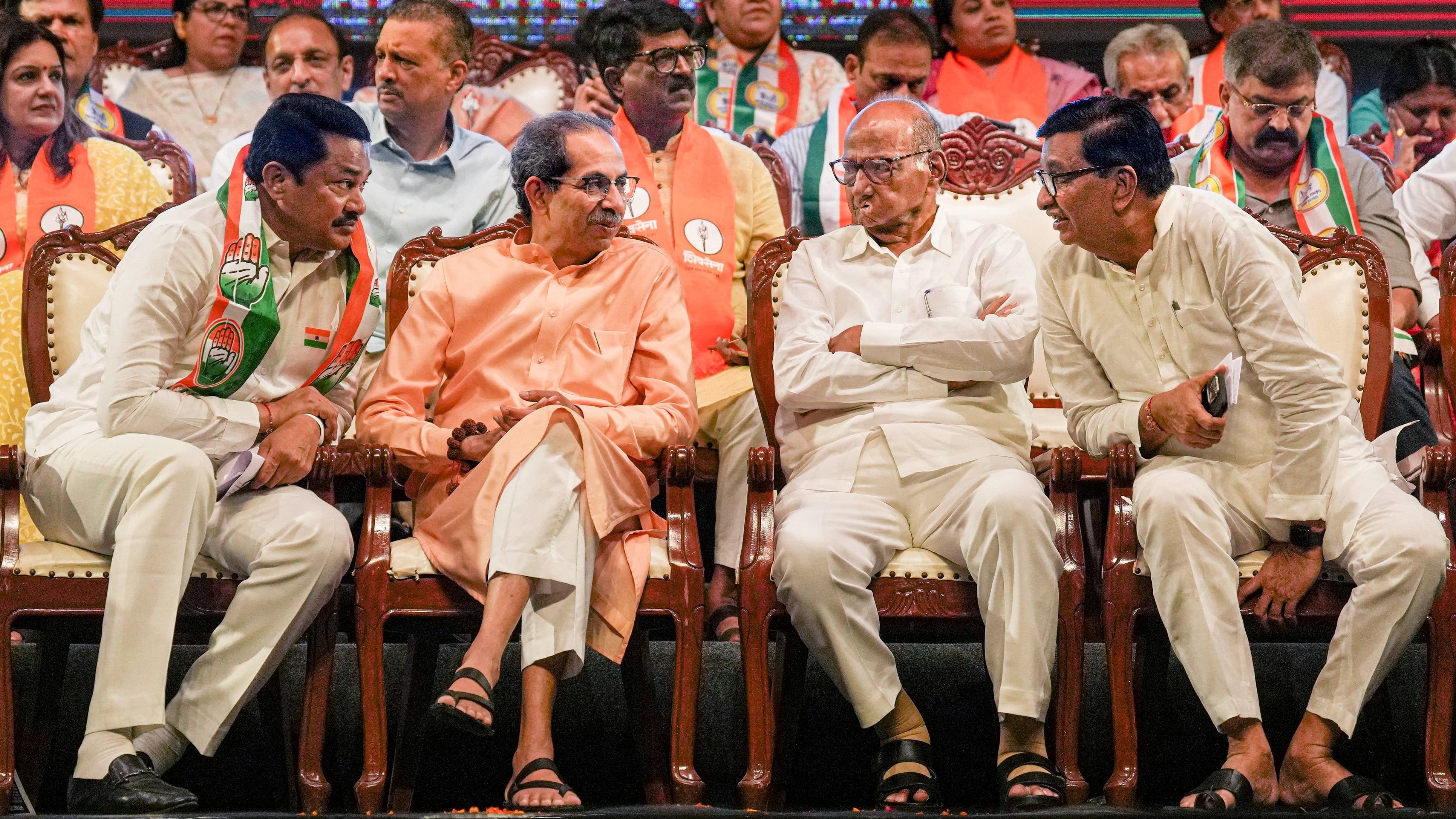 <div class="paragraphs"><p>Maharashtra Congress chief Nana Patole, Shiv Sena (UBT) chief Uddhav Thackeray, NCP (SP) chief Sharad Pawar and Congress leader Balasaheb Thorat</p></div>