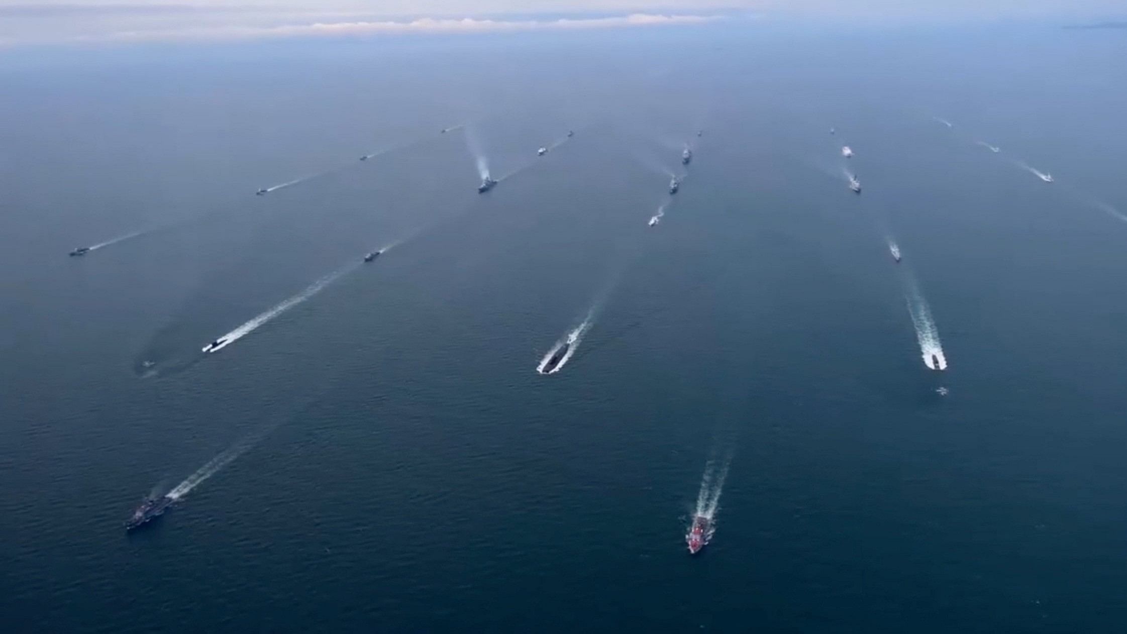 <div class="paragraphs"><p>A still image from a video, released by Russia's Defence Ministry, shows Russian warships during the strategic command and staff navy exercises "Ocean 2024" at sea.</p></div>