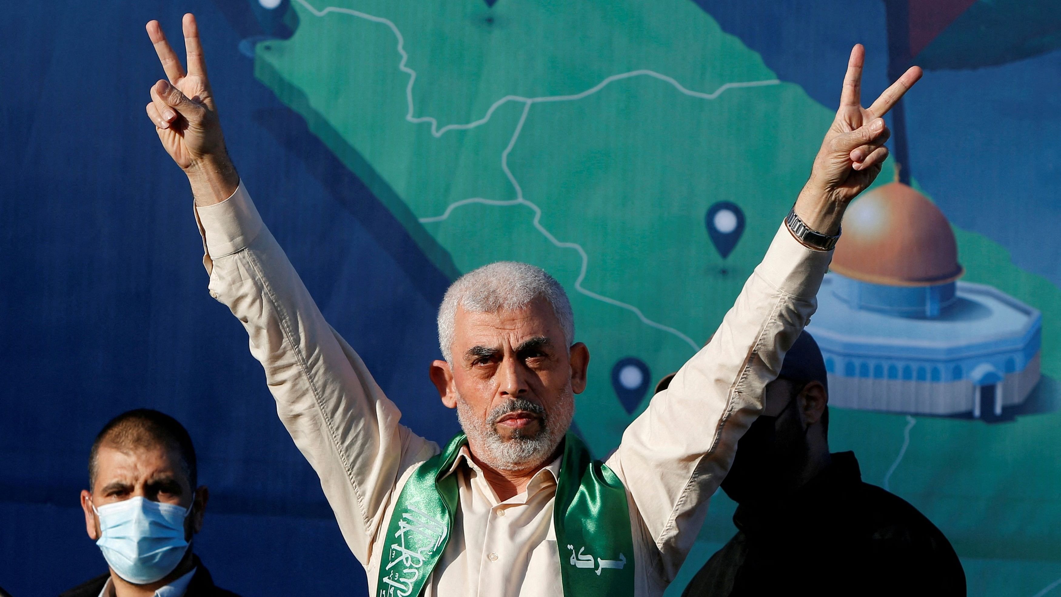 <div class="paragraphs"><p>Hamas Gaza chief Yahya Sinwar gestures during an anti-Israel rally in Gaza City.</p></div>