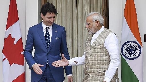 <div class="paragraphs"><p>Prime Minister Narendra Modi greets his Canadian counterpart Justin Trudeau.&nbsp;</p></div>