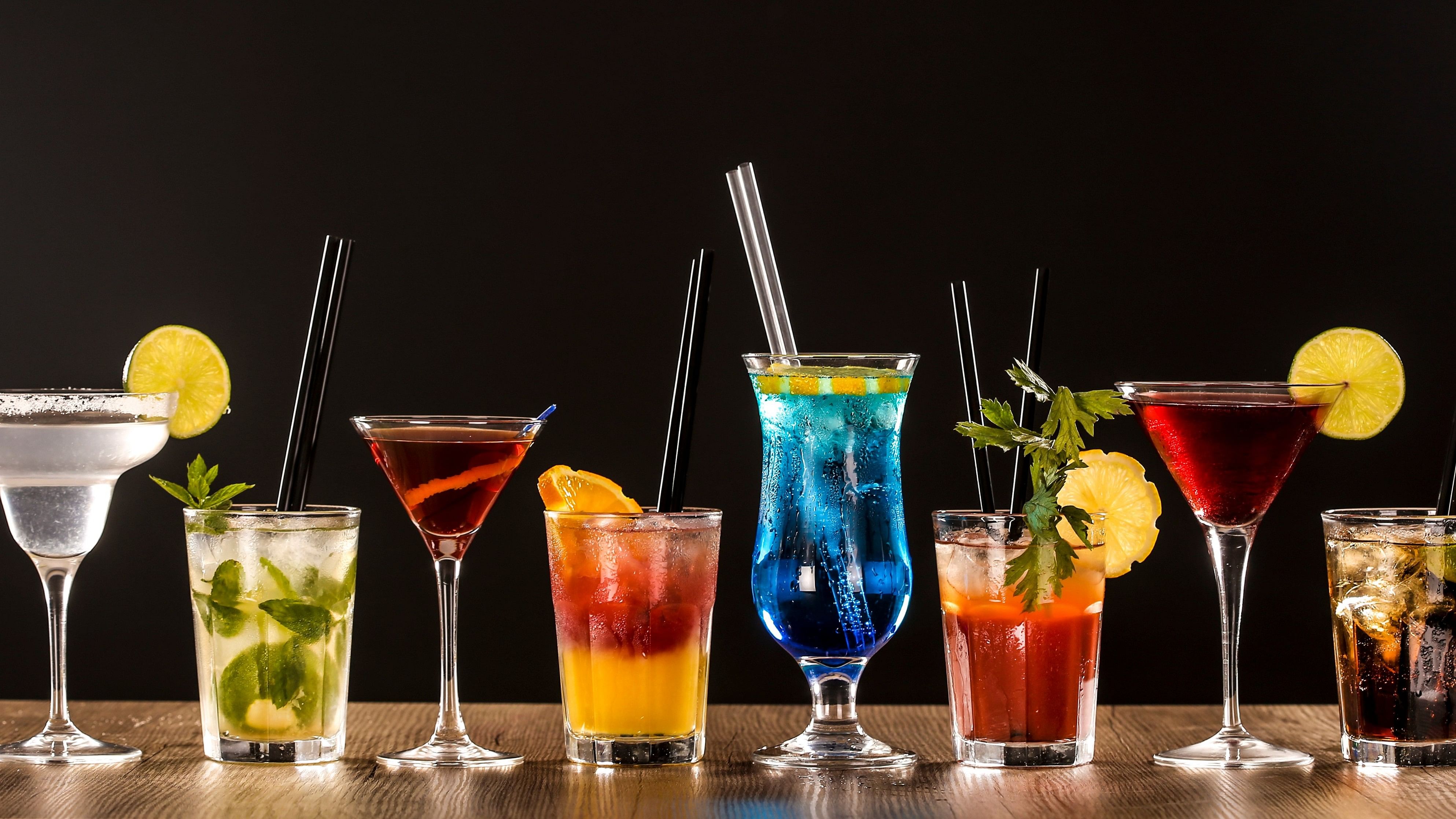 Colorful cocktails on bar counter