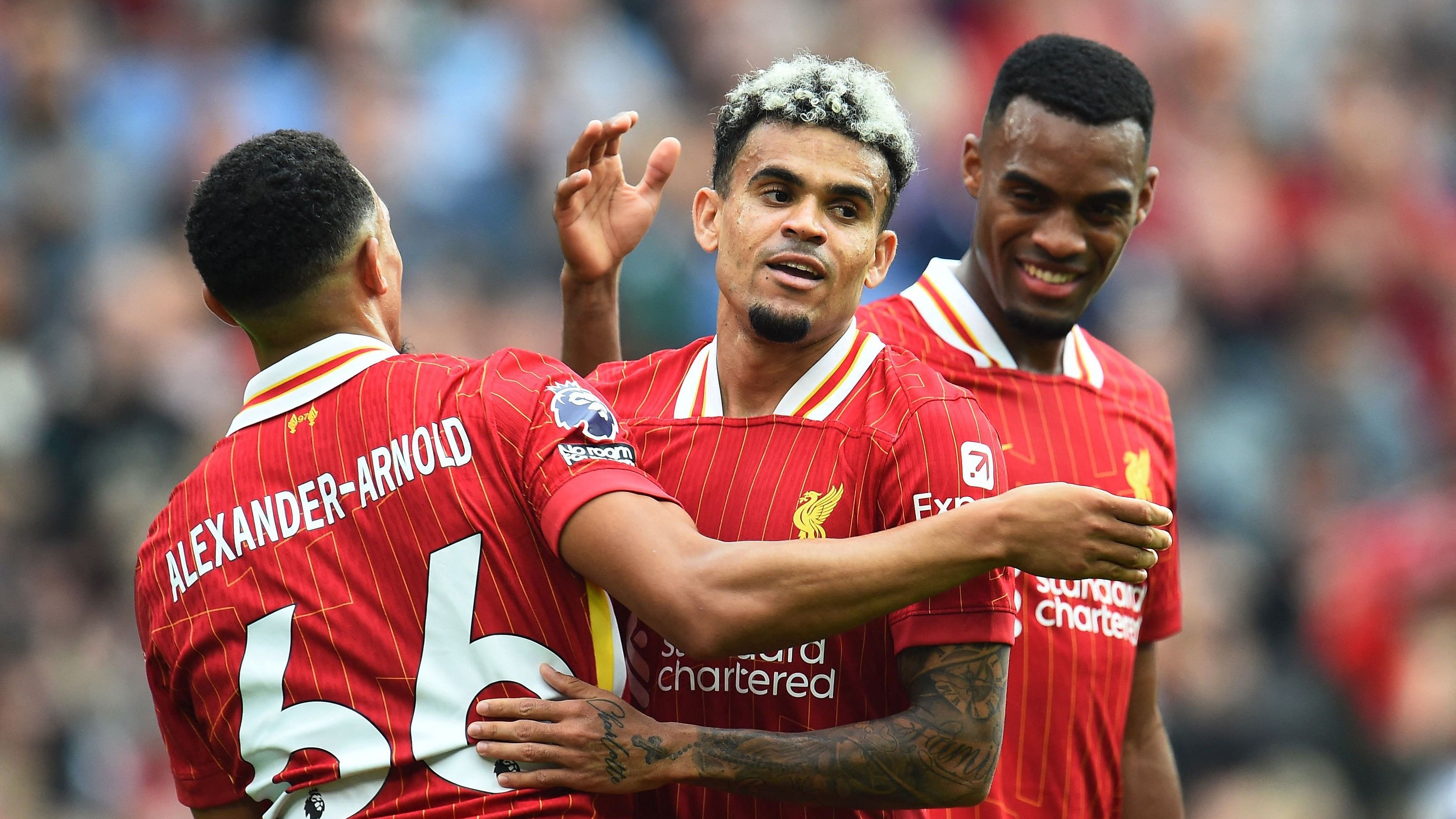 <div class="paragraphs"><p>Liverpool full-back Trent Alexander-Arnold (L) with Luis Diaz (C) and Ryan Gravenberch (R).</p></div>