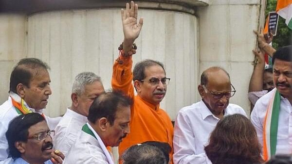 <div class="paragraphs"><p>NCP (SP) chief Sharad Pawar, Shivsena (UBT) chief Uddhav Thackeray, Maharashtra Congress President Nana Patole along with other Maha Vikas Aghadi leaders.</p></div>