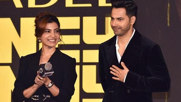 <div class="paragraphs"><p>Bollywood actors Varun Dhawan and Samantha during trailer launch of Prime Video upcoming original series, 'Citadel: Honey Bunny', in Mumbai.&nbsp;</p></div>