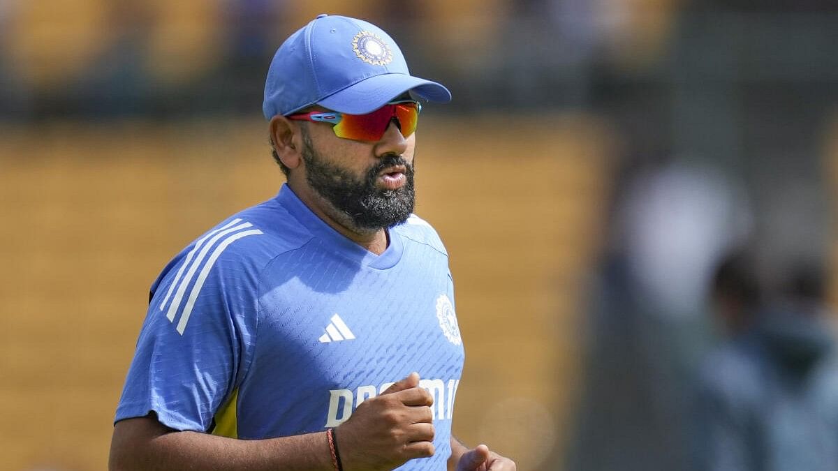 <div class="paragraphs"><p>Rohit Sharma during a practice session before the start of the fifth day of the first test cricket match between India and New Zealand at M Chinnaswamy Stadium, in Bengaluru.&nbsp;</p></div>