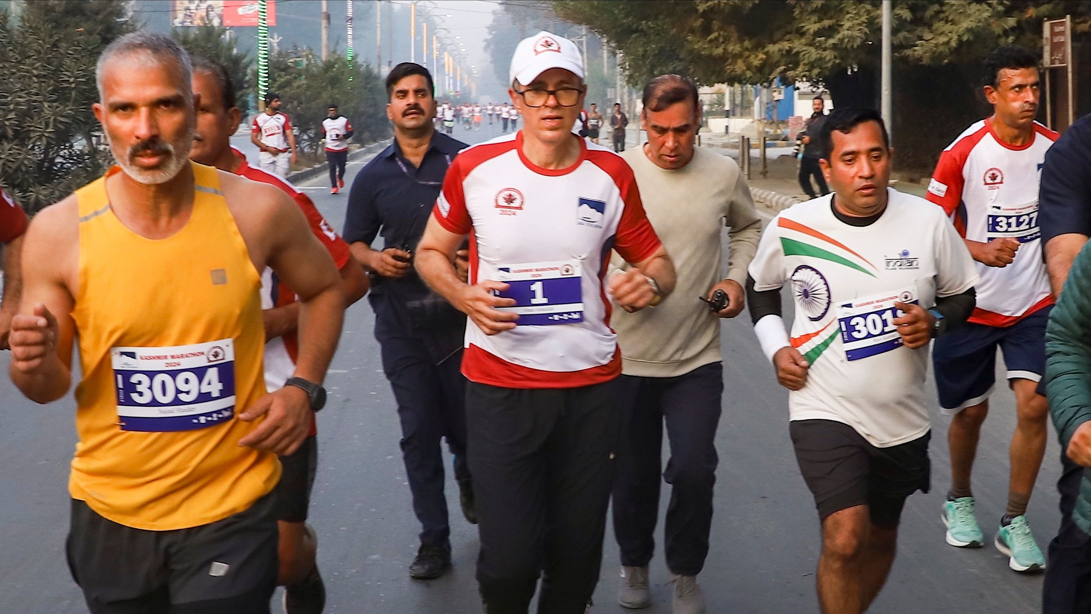 <div class="paragraphs"><p>Srinagar: Jammu and Kashmir Chief Minister Omar Abdullah takes part in the Kashmir Marathon 2024, in Srinagar, Sunday, Oct 20, 2024. </p></div>