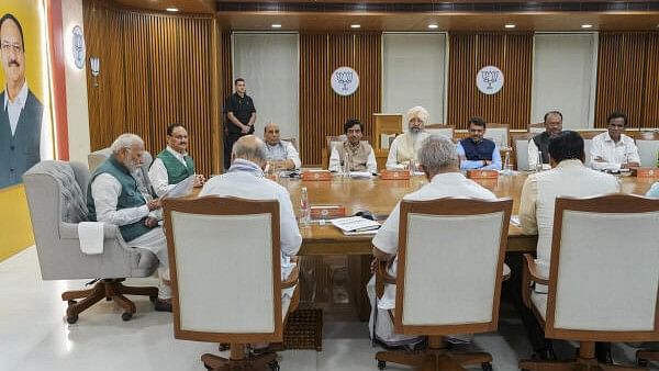 <div class="paragraphs"><p>PM Narendra Modi,  Rajnath Singh,  JP Nadda, Maharashtra Deputy Chief Minister Devendra Fadnavis and others during the party’s Central Election Committee (CEC) meeting on the upcoming Maharashtra Assembly elections, at the party headquarters, in New Delhi</p></div>