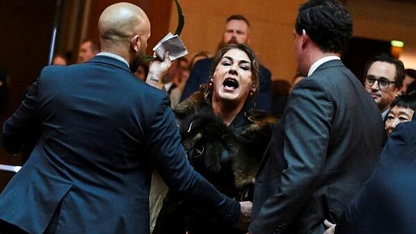 <div class="paragraphs"><p>Australian Senator Lidia Thorpe stages a protest as Britain's King Charles and Queen Camilla attend a Parliamentary reception in Canberra.&nbsp;</p></div>