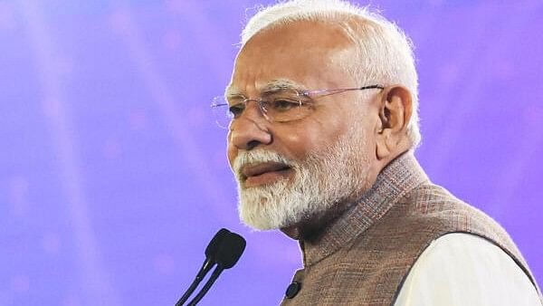 <div class="paragraphs"><p>Prime Minister Narendra Modi addresses a gathering during NDTV World Summit 2024, in New Delhi on Monday.</p></div>