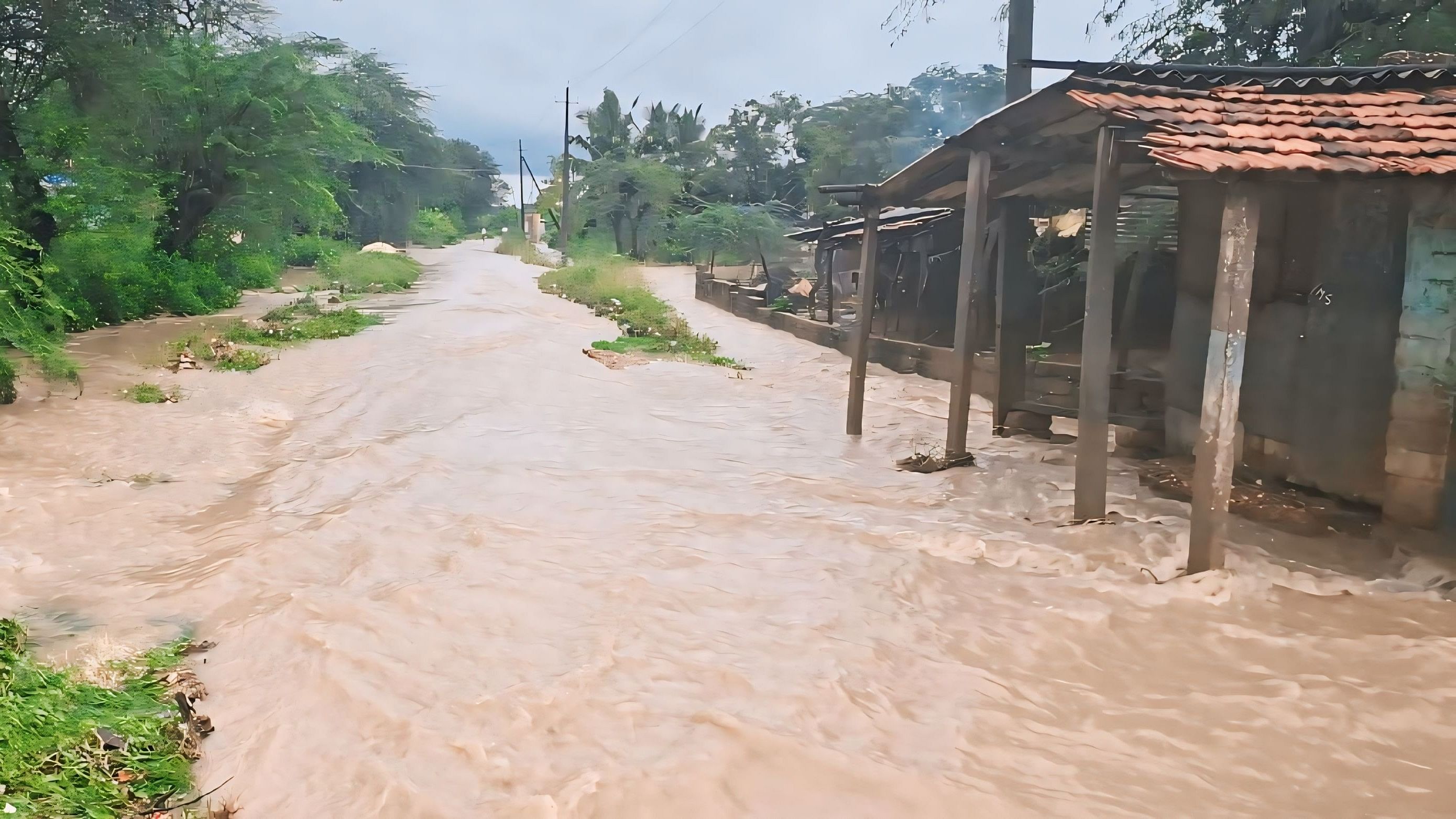 <div class="paragraphs"><p>Nadineeralagi village in Haveri district is flooded following heavy rains on Monday.</p></div>