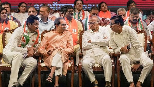 <div class="paragraphs"><p>Maharashtra Congress chief Nana Patole, Shiv Sena (UBT) chief Uddhav Thackeray, NCP (SP) chief Sharad Pawar and Congress leader Balasaheb Thorat</p></div>