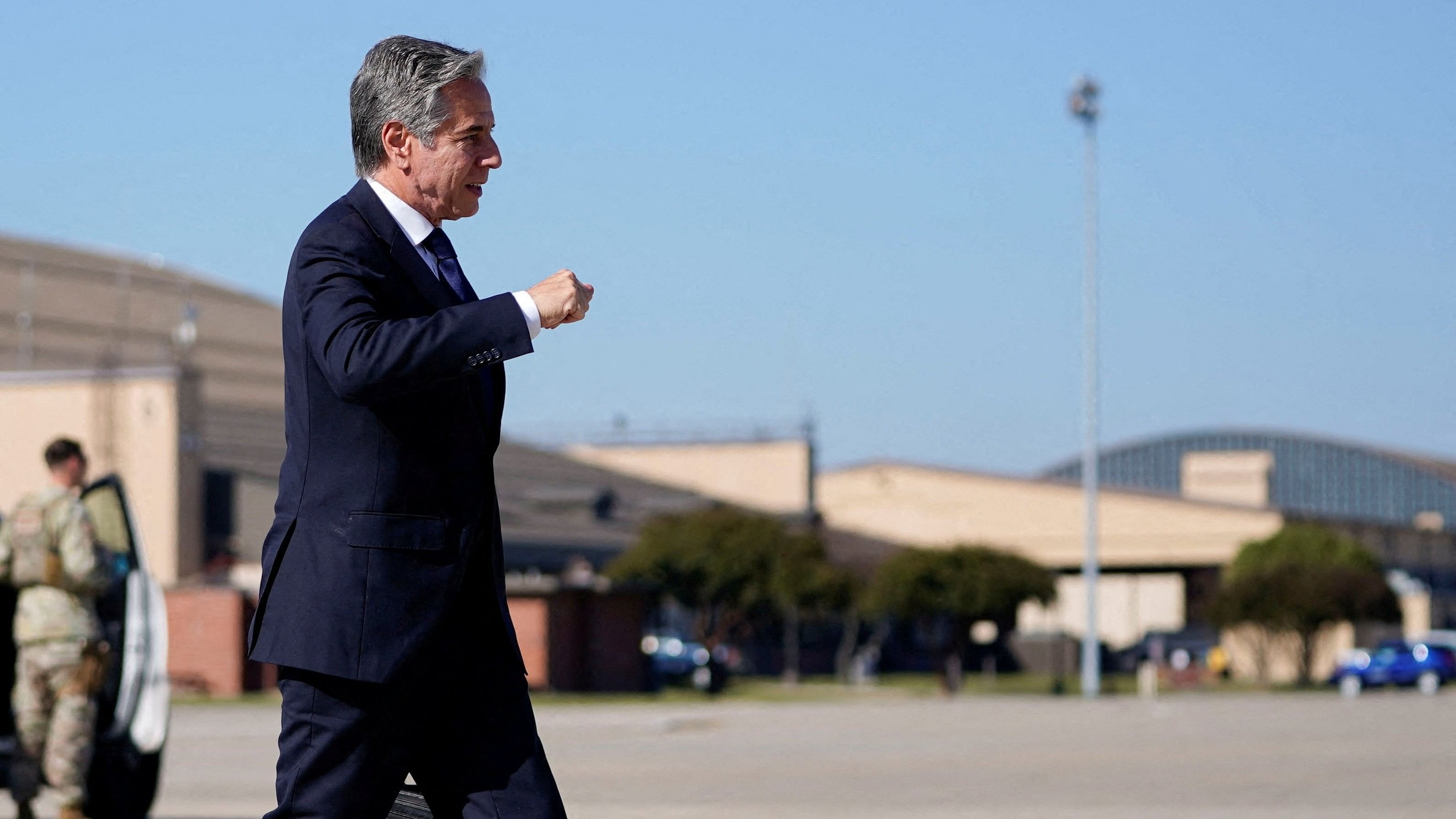 <div class="paragraphs"><p>US Secretary of State Antony Blinken walks to board a plane, en route to the Middle East.</p></div>