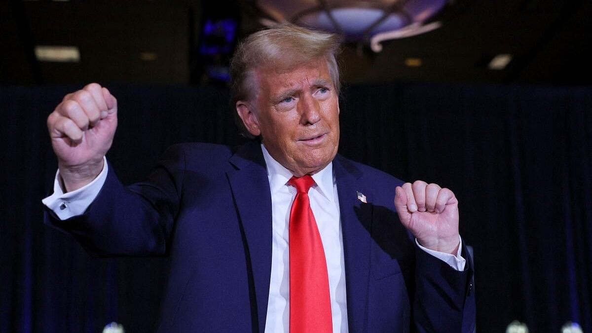 <div class="paragraphs"><p>Republican presidential nominee former US President Donald Trump dances during an 11th Hour Faith Leaders Meeting in Concord, North Carolina, US.</p></div>