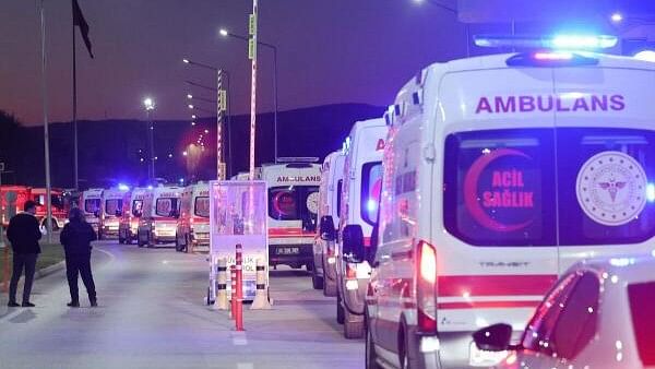 <div class="paragraphs"><p>Ambulances line up at the entrance of the headquarters of Turkey's aviation company TUSAS in Ankara.</p></div>