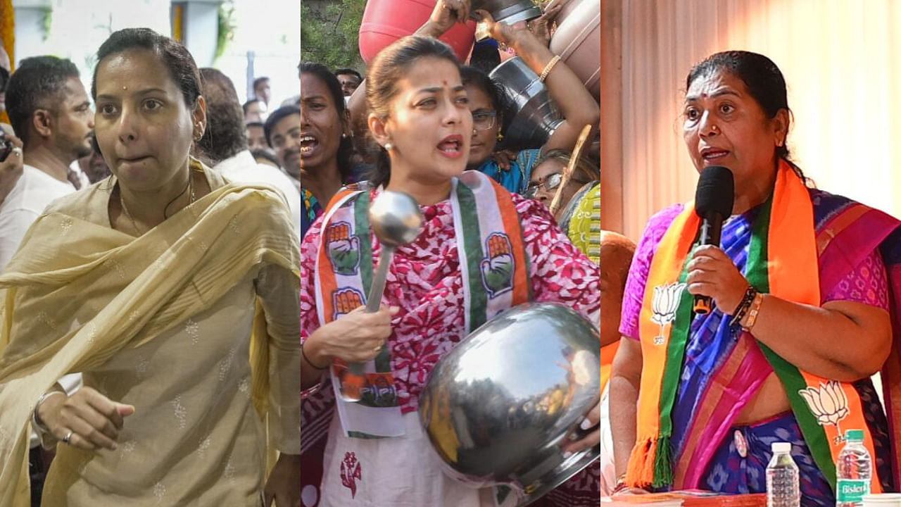 <div class="paragraphs"><p>(From L-R) NCP leader and Maharashtra Women and Child Develo[pment Minister Aditi Tatkare, Congress MP Praniti Shinde and BJP MLA&nbsp;Manisha Chaudhary.</p></div>