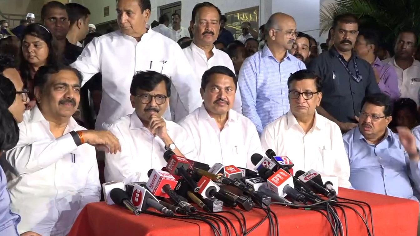 <div class="paragraphs"><p>Screengrab from the live streaming of Maha Vikas Aghadi's press conference on seat-sharing for the upcoming Maharashtra elections.</p></div>