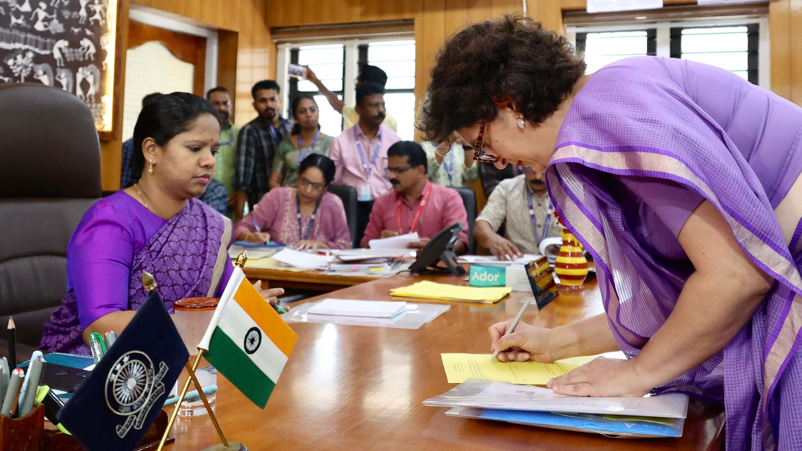 <div class="paragraphs"><p>Priyanka Gandhi filing her nomination for the Wayanad Lok Sabha bypolls on October 23, 2024.</p></div>