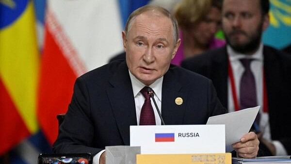 <div class="paragraphs"><p>Russia's President Vladimir Putin gives a speech during the extended format meeting of the BRICS summit in Kazan, Russia on October 23, 2024. </p></div>