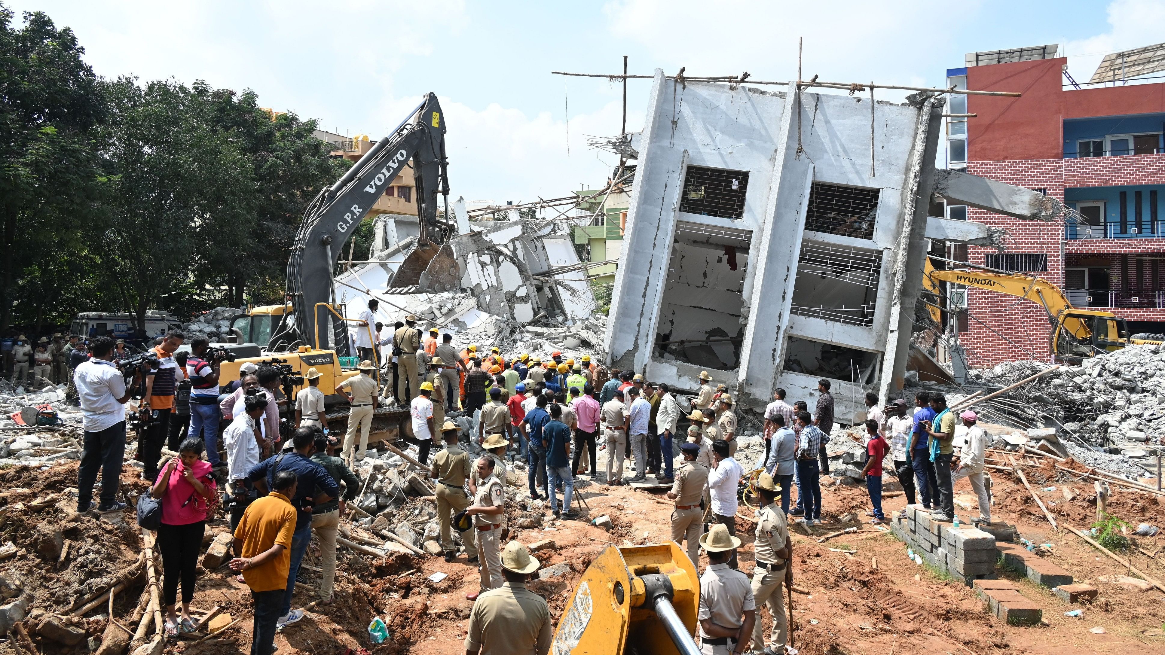 <div class="paragraphs"><p>Rescue operations on Wednesday at the building that collapsed at Babusapalya the day before.&nbsp;</p></div>