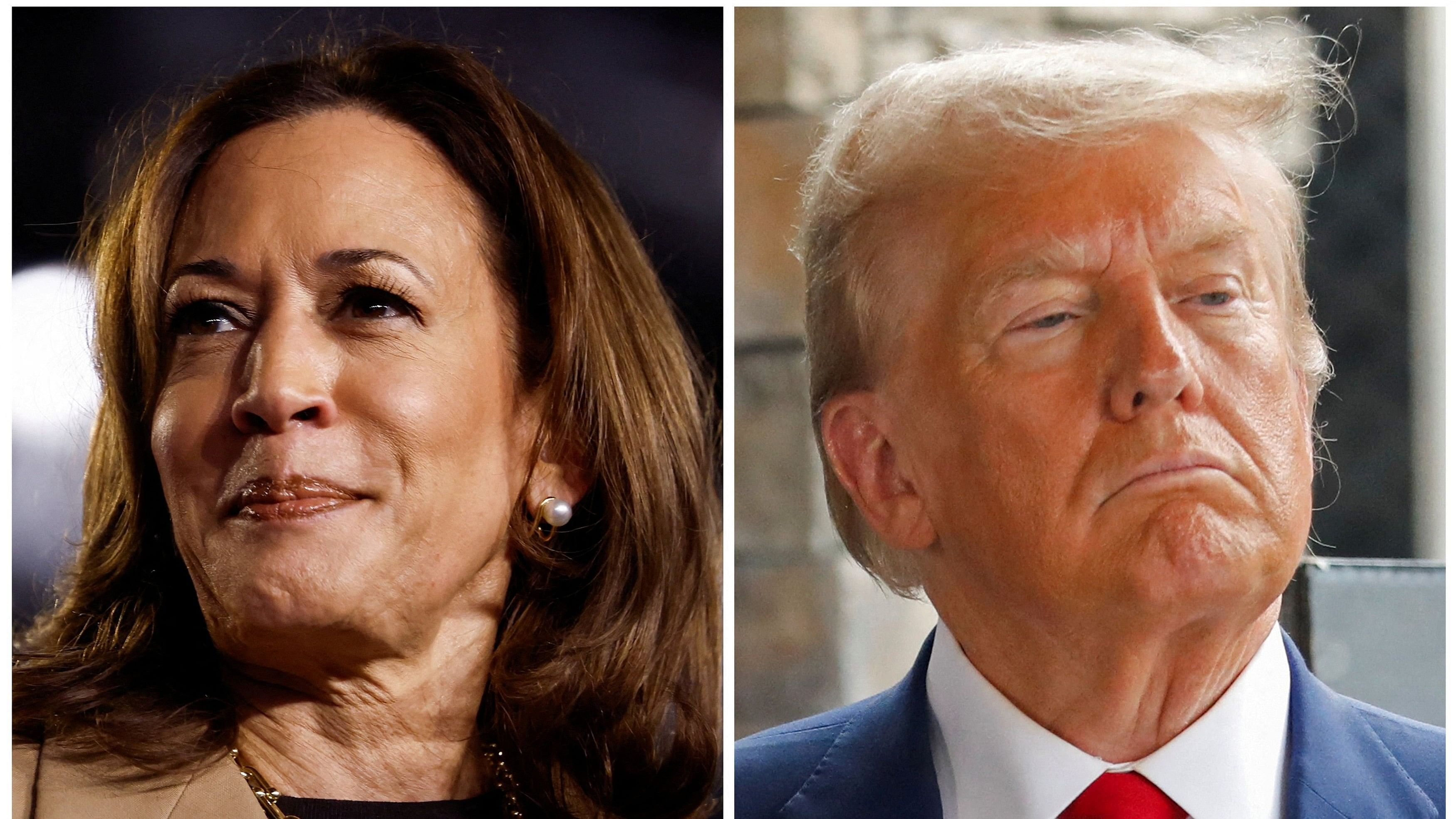 <div class="paragraphs"><p>Democratic presidential nominee and US Vice President Kamala Harris and Republican presidential nominee and former US President Donald Trump are seen in a combination of file photographs taken in Chandler, Arizona, US.</p></div>