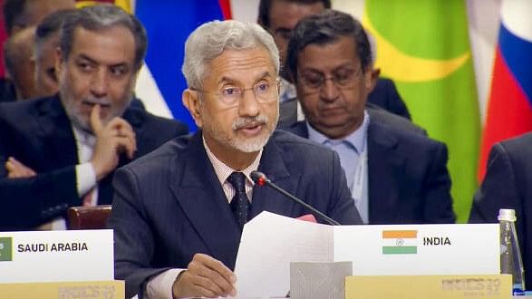 <div class="paragraphs"><p>External Affairs Minister S Jaishankar during the BRICS Outreach Session, in Kazan, Russia, Thursday, Oct 24, 2024.</p></div>