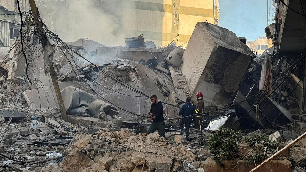 <div class="paragraphs"><p>A civil defence member works at a site damaged in the aftermath of Israeli strikes on Beirut's southern suburbs, amid the ongoing hostilities between Hezbollah and Israeli forces, Lebanon, October 24, 2024.</p></div>