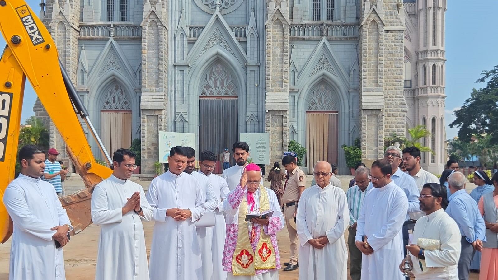 <div class="paragraphs"><p>Arch Bishop Emeritus Bernard Moras lays the foundation stone for the new entrance to St Philomena’s Church, in Mysuru, recently.</p></div>