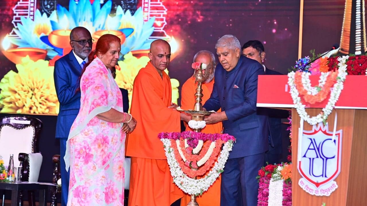 <div class="paragraphs"><p>Vice President Jagdeep Dhankar inaugurates the 'Samvada' programme, at Adichunchanagiri, Nagamangala taluk, Mandya district, on Friday evening. Sudesh Dhankar, Nirmalanandanatha Swamiji are also seen.</p></div>