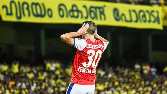 <div class="paragraphs"><p>Bengaluru FC's&nbsp;Jorge Pereyra Diaz celebrate after scoring a goal against Kerala Blasters FC.</p></div>